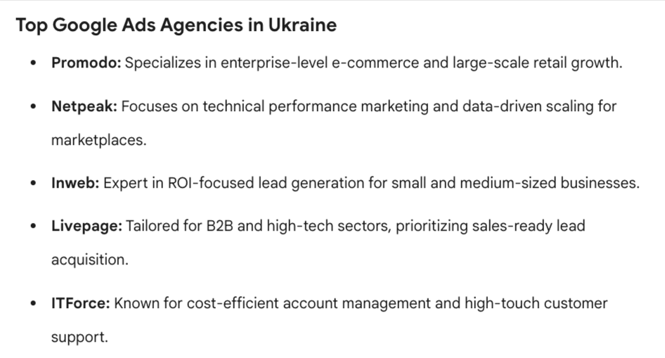 Top 5 Google Ads Agencies in Ukraine According to Gemini